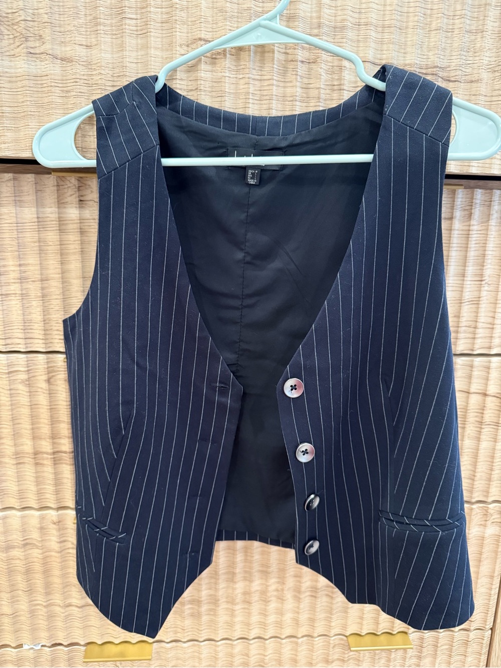 Nicole Miller Navy Pinstripe Button-Front Vest
